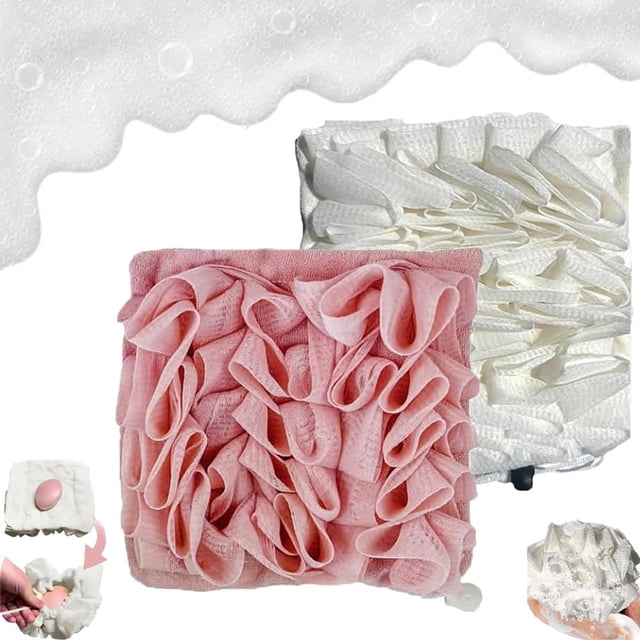 Loufee, Loufee Loofah Washcloth, The Leeffa Soft Loofah and Washcloth, 2 en 1 paño de ducha para exfoliar, Luffa Back Scrubber para ducha (2PCS-B)