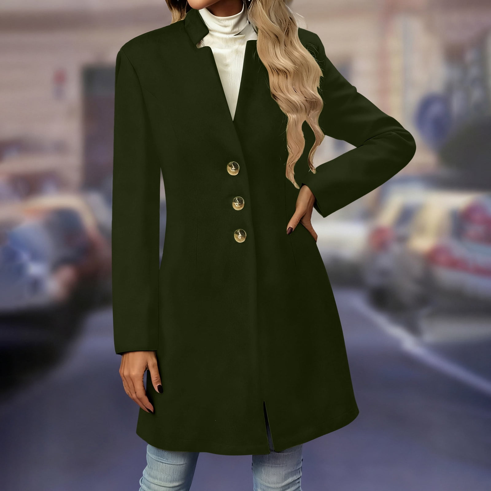 Women's Winter Wool Blend Camel Mid-Long Coat Casual Single-Breasted Lapel Jacket Outwear With Pockets