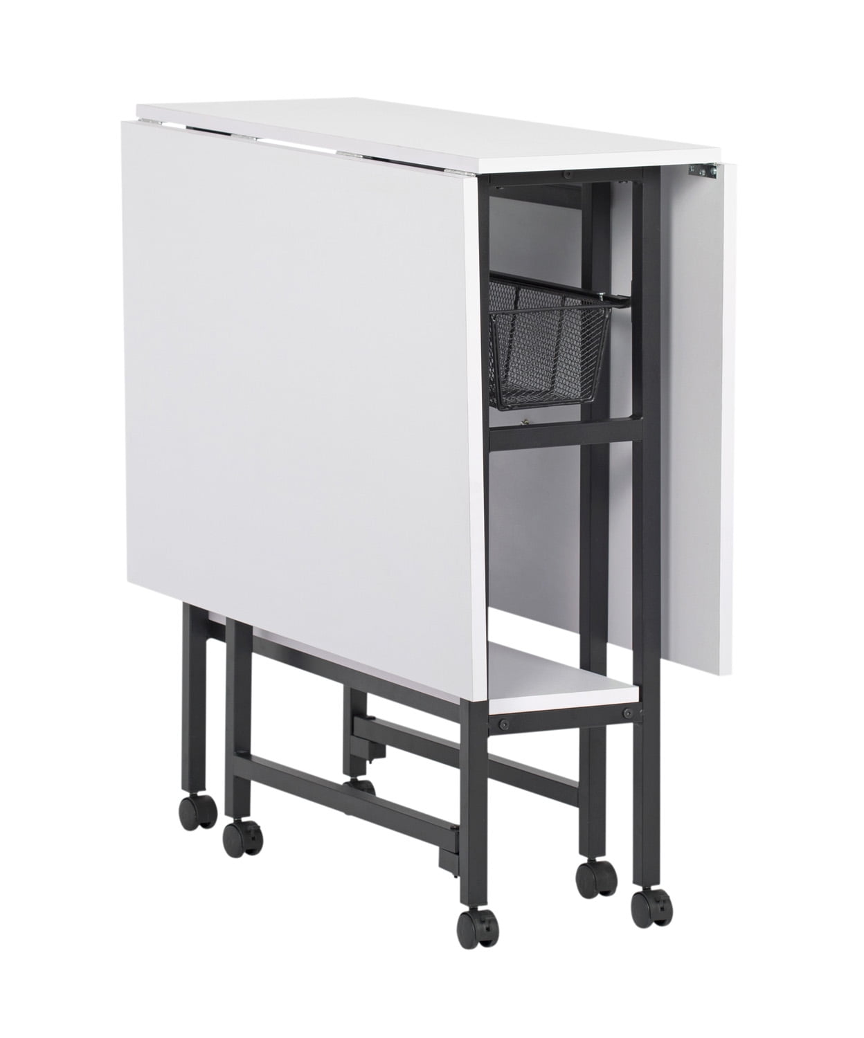 Sew Ready Metal Folding Rolling Cutting Craft Sewing Table with Storage 36 -inch High in Black and White