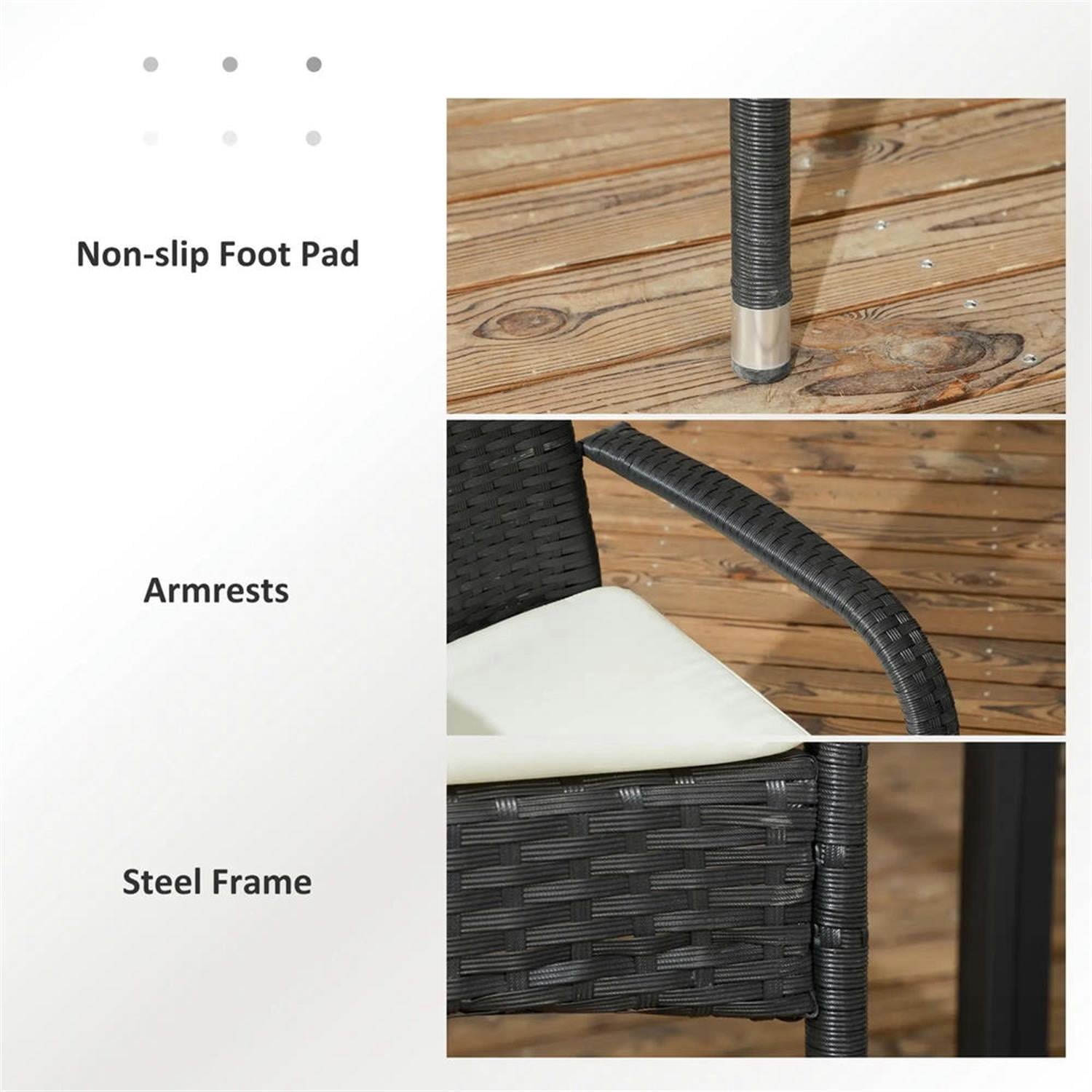 Demi Bonn Outdoor Dining Chairs Set of 2 with Armrests & Backrest, Stackable PE Rattan Patio Dining Room Chairs with Cushion for Garden, Backyard, Lawn, Black