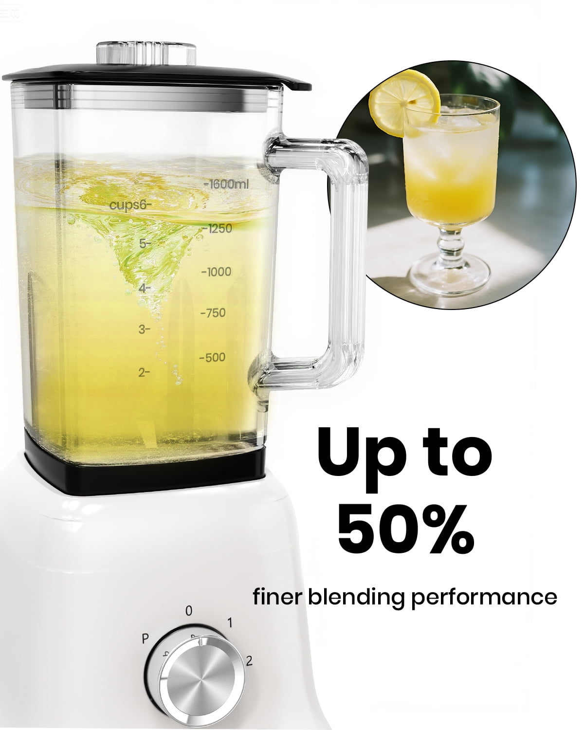 CKEMU Professional Blender for Smoothies & Ice Crushing,58 Oz Glass Jar High-Powered Countertop Blender,750W,White