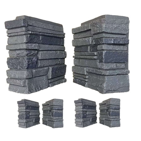 4-Pack Faux Stacked Stone 90 Degree Outside Corner Pieces for Stacked Wall Panels, 13H x 10W x 4D inches, Iron Gray