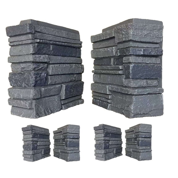 4-Pack Faux Stacked Stone 90 Degree Outside Corner Pieces for Stacked Wall Panels, 13H x 10W x 4D inches, Iron Gray