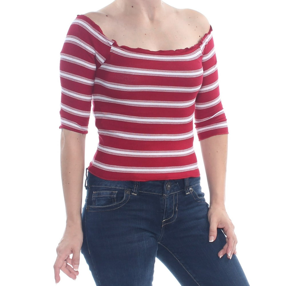 Hippie Rose - HIPPIE ROSE Womens Red Ribbed Striped Short Sleeve Off ...
