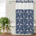 thumbnail image 3 of Navy Blue Boho Elk No Hook Shower Curtain Waterproof, Bathroom Curtains with Snap in Liners and See Through Top Window, Middle Century Vintage Botanical Hotel Style Bathtub Curtains Shower 36"Wx78"L, 3 of 8