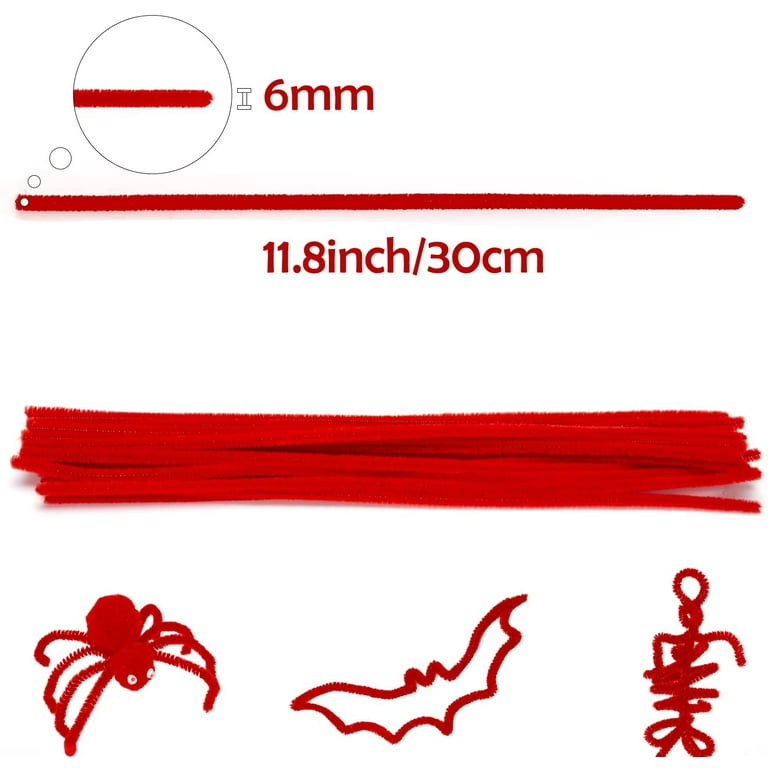 200 Pieces Red Pipe Cleaners Chenille Stems for Kids Art Creative Crafts  DIY Decorations (6 mm x 12 Inch)