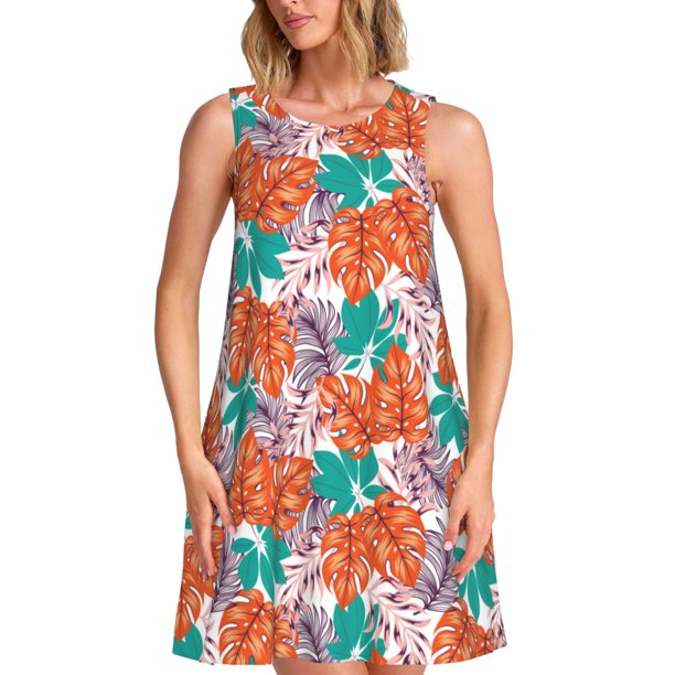 Balery Hawaiian Style Vestidos de verano para mujer con estampado: vestido holgado sin mangas, vestido playero informal y cómodo para días calurosos.