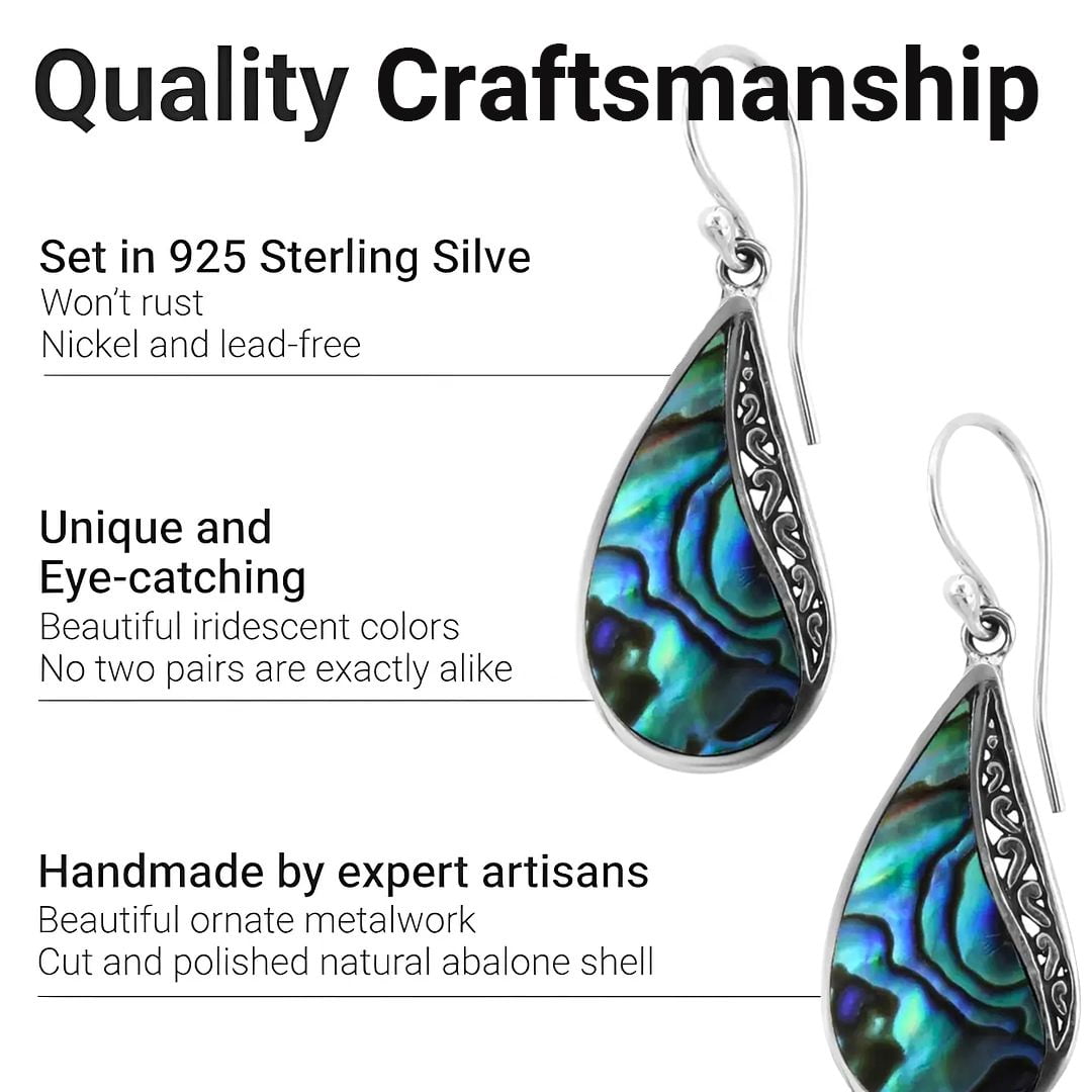 Boho Earrings in 925 Sterling Silver - Unique Abalone Jewelry for Women - Costume Vintage Birthday Gifts Birthday Christmas Gifts