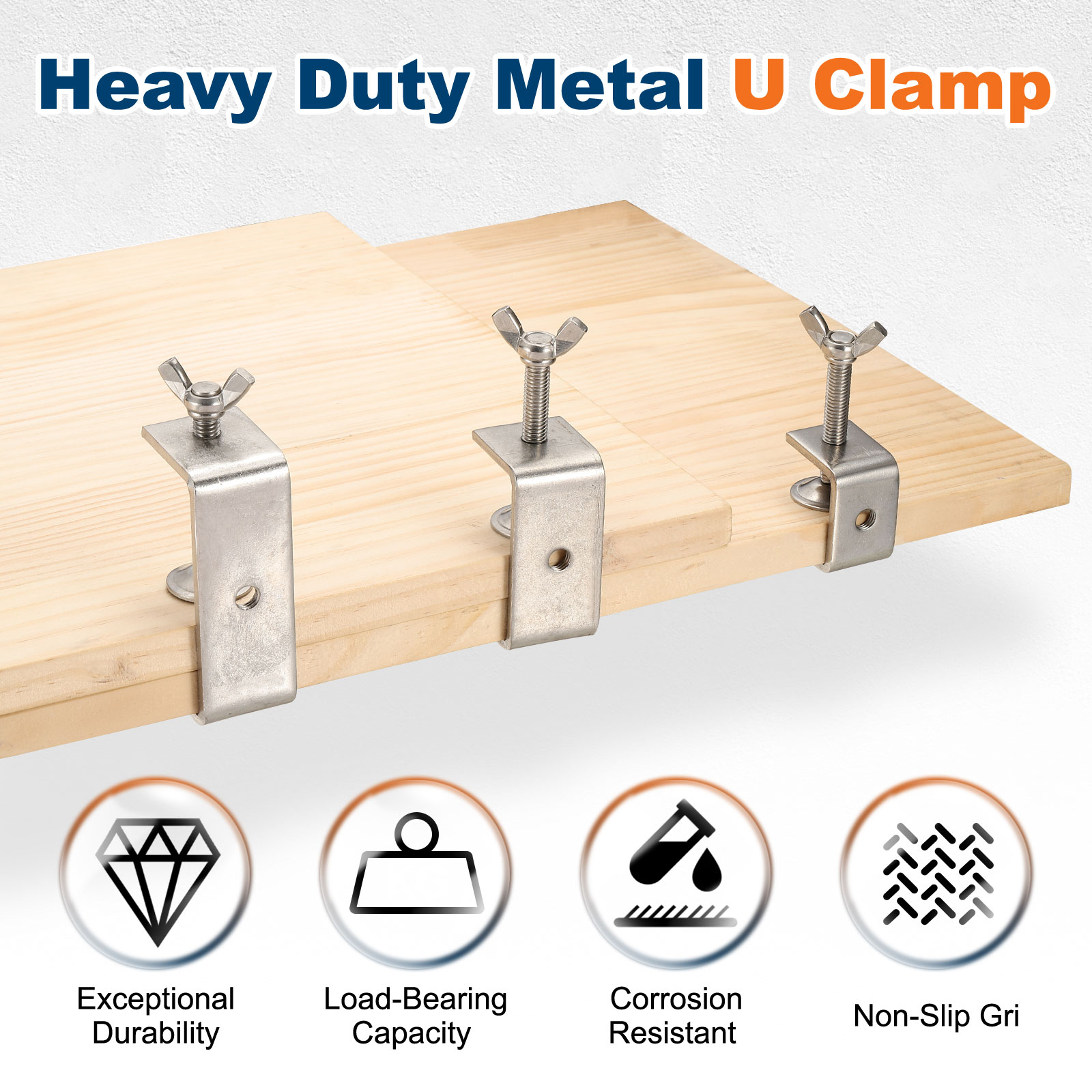 Uxcell Carbon Steel C Clamps 20mm Square Galvanized Mini Tiger Clamp Adjustable Heavy Duty Metal U Clip with Hexagonal Screws for Woodworking Welding Mounting, Blue White