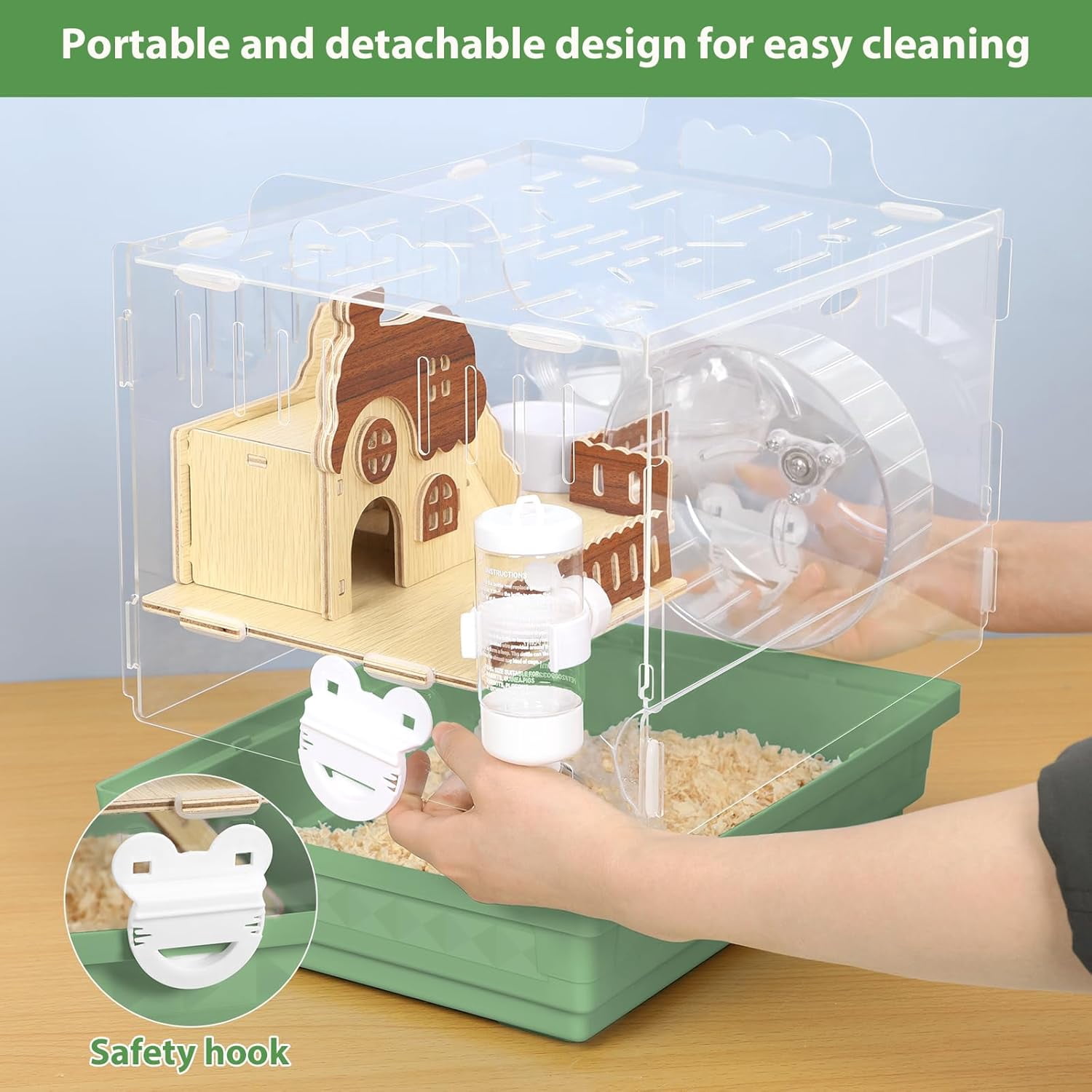 Large Hamster Cage Hamster Enclosure with Hideout, Wheel & Clear Hamster Habitats for  Dwarf Hamster, 3 Tier Animal Gerbil Cage for Pet Mice House, 13.3" L x 9.8" W x 17.4" H