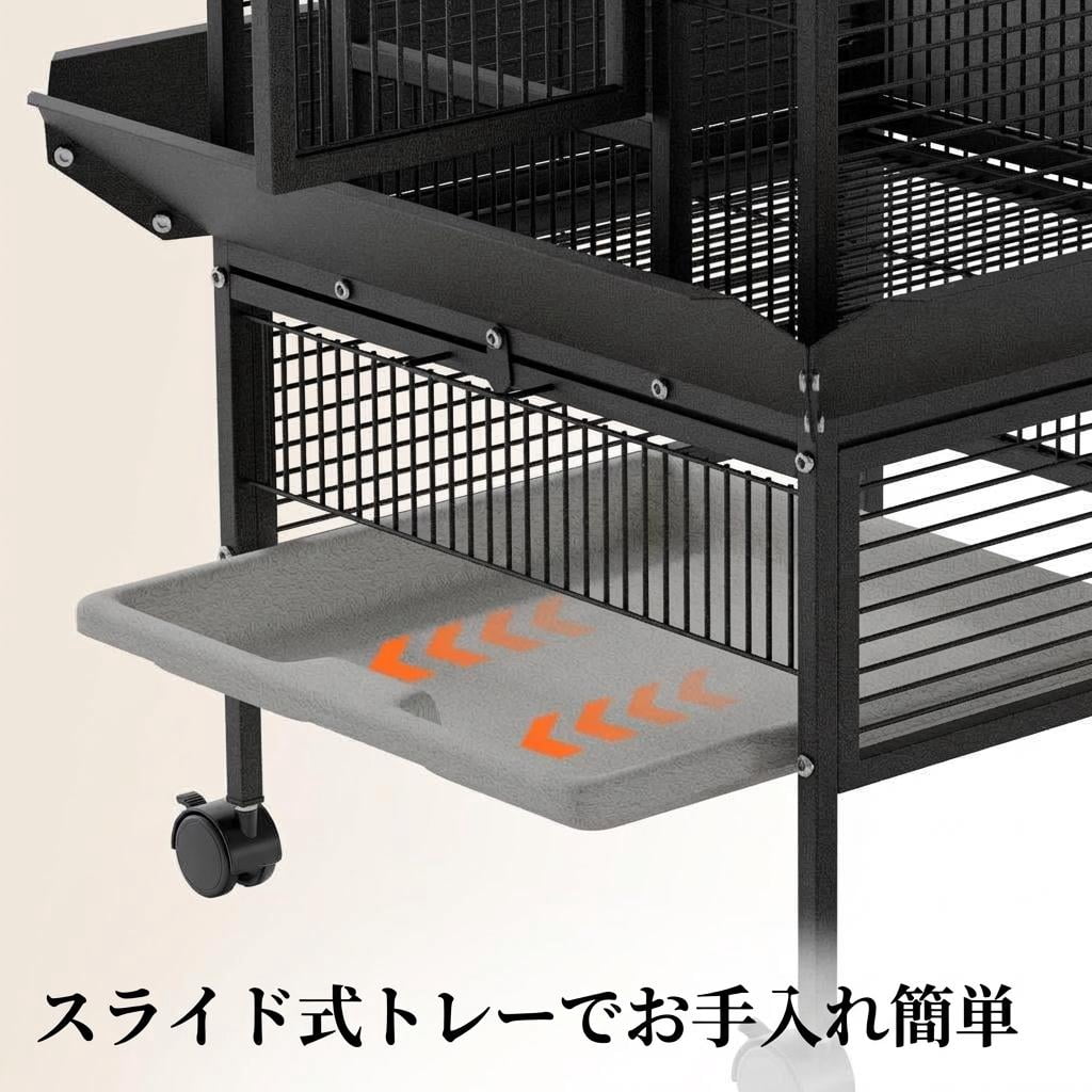Spacious 60 Inch Wrought Iron Bird Cage with Play Top. 4 Stainless Steel Bowls. Slide-Out Tray. Rolling Stand - Ideal for Parrots. African Grey. Cockatiel. Conure. Budgie. . Canary - White