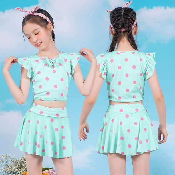 Kids Girls Swimwear Set Polka Dots Print Swimsuit Bathing Suits
