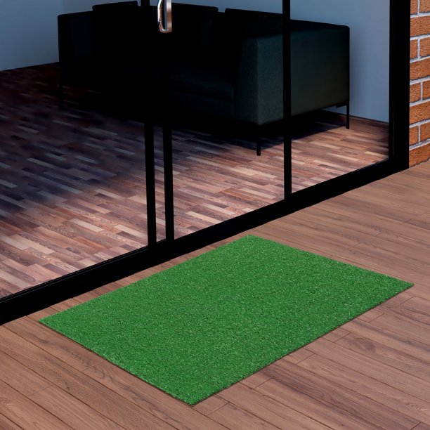 Ottomanson Evergreen Artificial Turf Easy Clean Doormat, Green, 20"X30