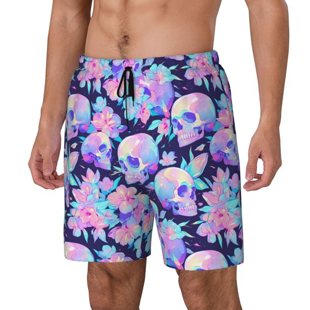 Balery pinkk flower crystal Skull Bañador para hombre, shorts de playa de secado rápido con entrepierna y forro de compresión-3X-Large