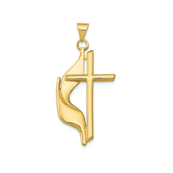 Finest Gold 14K Yellow Gold Polished Cross with Drape Pendant