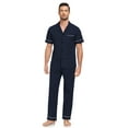 thumbnail image 5 of EA'S SECRET Men's 100% Cotton Pajama Sets Button Down Loungewear with Long Pants Summer Breathable Pjs with Pockets(Navy Blue,M), 5 of 9