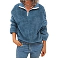 thumbnail image 1 of Mujeres moda sólido manga larga gruesa felpa abrigo Tops blusa cremallera sudadera Pompotops qwe16773, 1 of 7