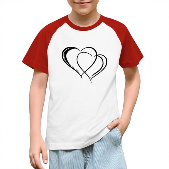 KyCheLot Kids Boys Girls T Shirts Casual Print Short Sleeve Crewneck Color Block Valentines Day Shirt 3-14 Years