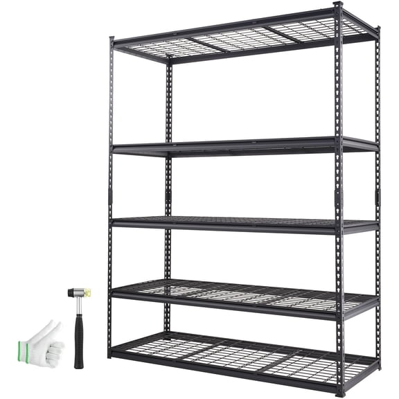 Industrial Strength 5-Shelf Steel Storage Rack, 2000lb Load Capacity, Adjustable Shelves for Garage, Warehouse, Kitchen, Black, 60"W x 24"D x 78"H