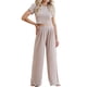 thumbnail image 1 of Mujer Casual Color Liso Traje de 2 Piezas Manga Corta Cuello Redondo Camiseta Suelta Cintura Elástica Pantalones Anchos, 1 of 6