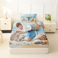thumbnail image 4 of jejeloiu Coastal Floral Vase Twin Sheets,Seashell Beach Scene Bedding For Boys,Blue Beige,3 Pieces,1 Fitted Sheet and 1 Pillowcase, 4 of 6