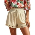 thumbnail image 3 of Women'S Shorts Summer Casual Loose Elastic Waist Drawstring Lace Boho Beach Cover Up Shorts Color M, 3 of 9