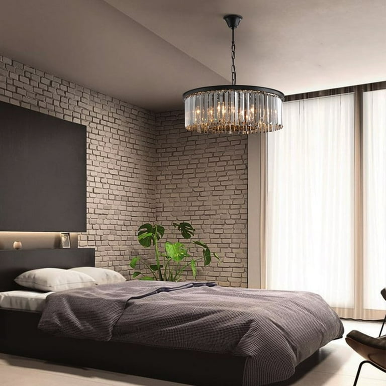 22 inch Smoky Gray Round Chandelier 2 Tier Modern Crystal Chandelier Kitchen Island Pendant Light for Dining Room Bedroom