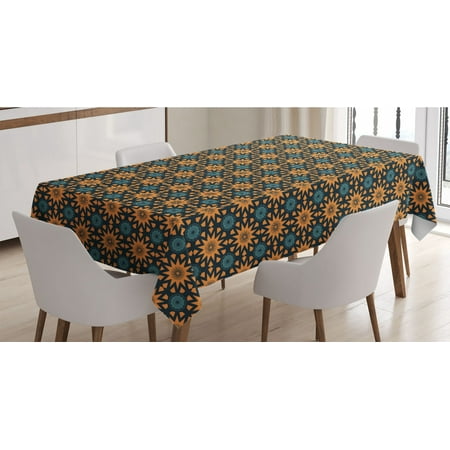 

Antique Oriental Tablecloth Sun Inspired Circular Art Deco Motifs Pattern Rectangle Satin Table Cover Accent for Dining Room and Kitchen 60 X 90 Apricot Dark Blue by Ambesonne
