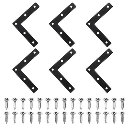 Uxcell 6 Pack L Shape Flat Bracket, 3.15" x 3.15" Metal Flat Corner Bracket Right Angle Corner Brace Mending Plate with Screws, Black