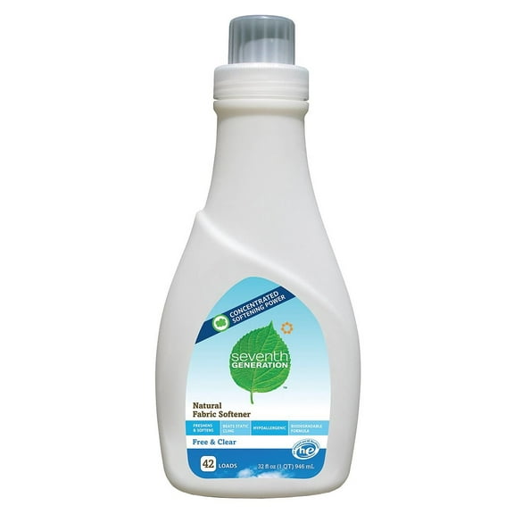 Seventh Generation Natural Liquid Fabric Softener, Free and Clear, 42 Loads, 32 Oz Bottle, 6/Carton