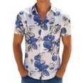 thumbnail image 2 of Mens Shirts Short Sleeve Button Down Collar Top Loose Fit Floral Print Hawaiian Beach Mens Dress Shirts Blue XXXL, 2 of 9