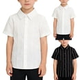 thumbnail image 5 of YunPes Boys' Casual Striped Button down Short Sleeve School 𝐔niform Shirts for Toddler Kids Summer Tops Birthday Wedding Outfits, 5 of 5