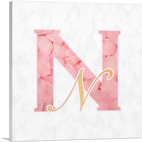ARTCANVAS Chic Pink Gold Alphabet Letter N Canvas Art Print - Size: 12" x 12" (0.75" Deep)