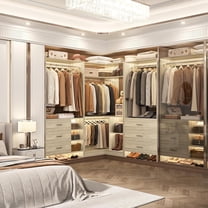 Homieasy Closet System with 6 Drawers, 4 Hanging Rods & Corner Tower, Corner Closet System with Hanging, 86.8" L-Shaped Walk-In Wardrobe Organizer, 2000 lbs Capacity, Set of 3, White Oak