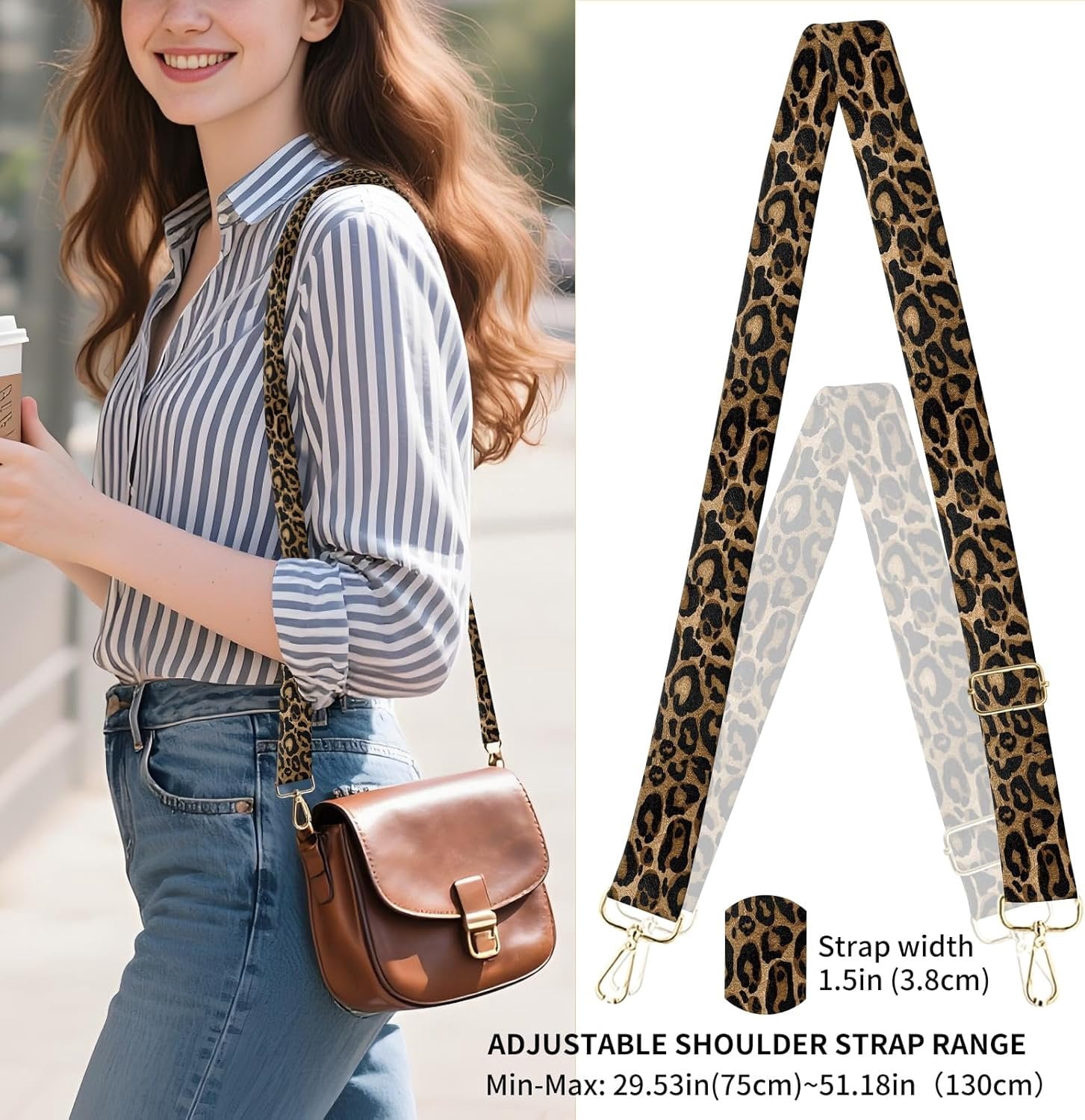 Purse Strap Replacement Crossbody 1.5" Wide Bag Strap, Adjustable  Straps for Women Handbags Black  Leopard