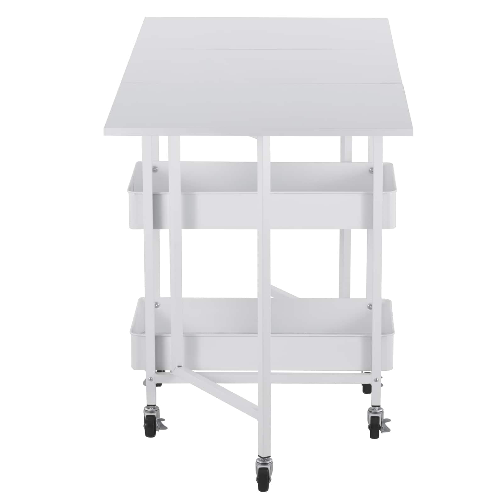Kensington White Table Rolling Cart and Extendable Panels by Simply Tidy - Multi-Functional Storage Cart for Home - Office - and Kitchen - 1 Pack