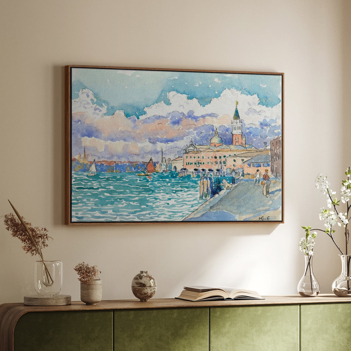 Vintage Landscape-CXVII By Wexford Home Framed in Walnut Wood Gallery Wrapped Canvas 17 in. x 25 in.