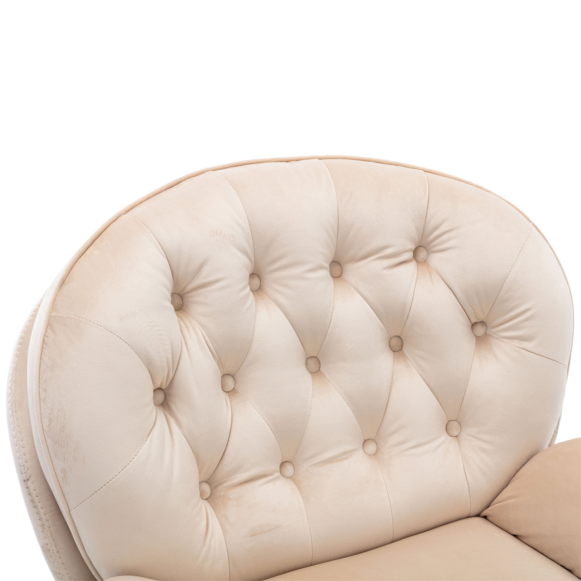 Aukfa Swivel Accent Chair with Ottoman- Tufted Back- Velvet Reading Chair - Beige