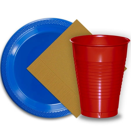 50 Dark Blue Plastic Plates 9 50 Red Plastic Cups 12 Oz