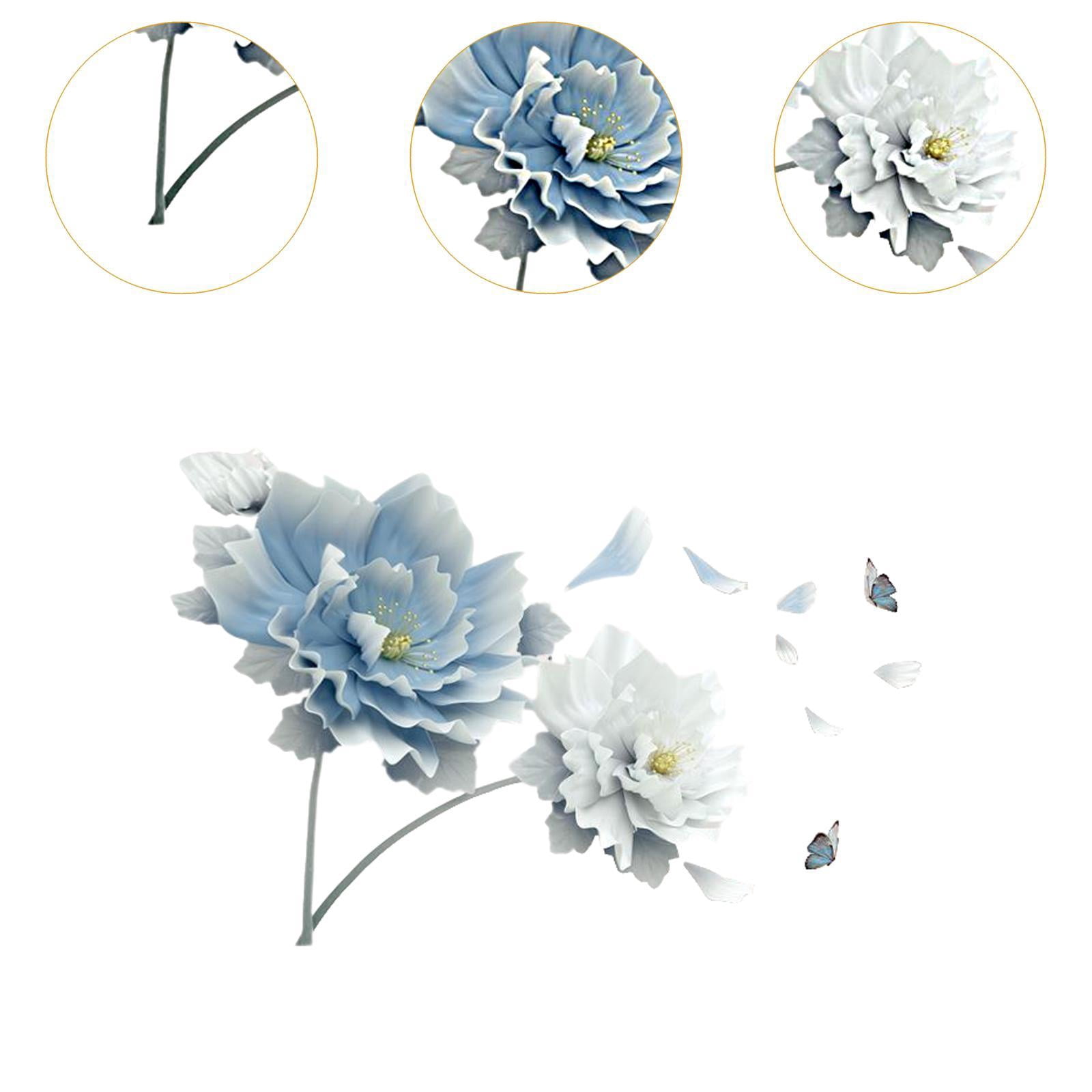 TISHITA Wall Decal Murals Vintage PVC, Removable Wall Sticker Wall Art Decor for Corridor Office Room, Home Decoration Blue White Flowers