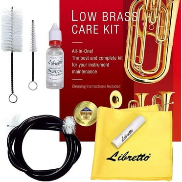 Libretto Low Brass ALL-INCLUSIVE Cleaning Kit with Instructions: Valve Oil/Slide Grease/Cleaning Cloth/Brushes for Mouthpiece/Valve/Bore. A Great Gift for Tuba, Euphonium, Baritone, Sousaphone &More