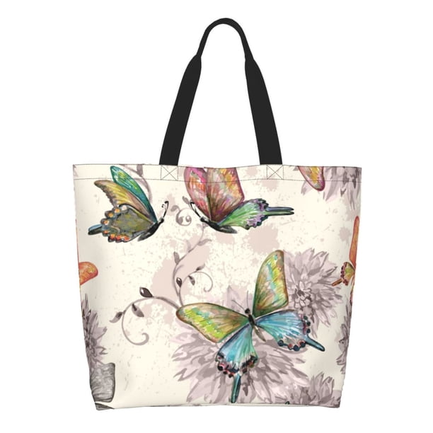 Fotbe Flying Butterflies-1 Bolsa Tote Estética de Lona con Estampado para Mujer - Bolsa Reutilizable de Hombro Casual para Vacaciones, Compras, Trabajo y Gimnasio