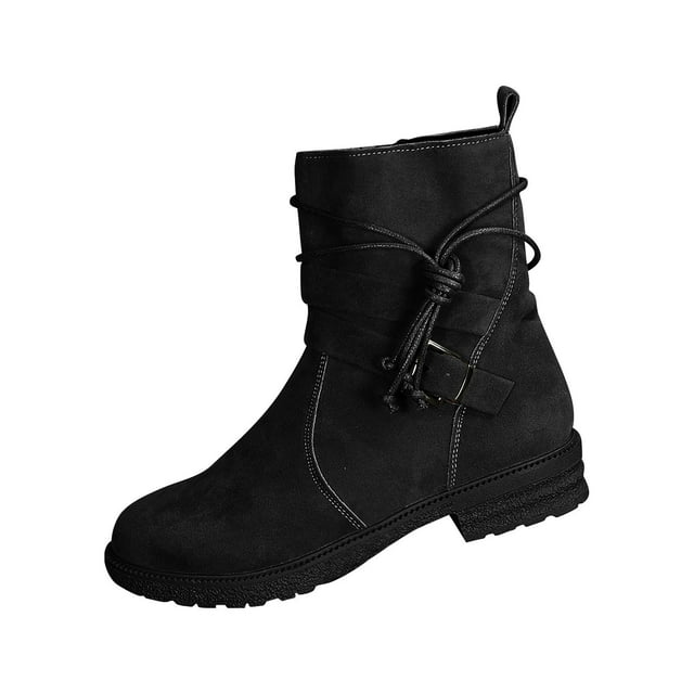 RXMEKW Side Zipper Work Boots for Women with Thick Sole Round Toe Lace-Up Design in Suede-Like Material