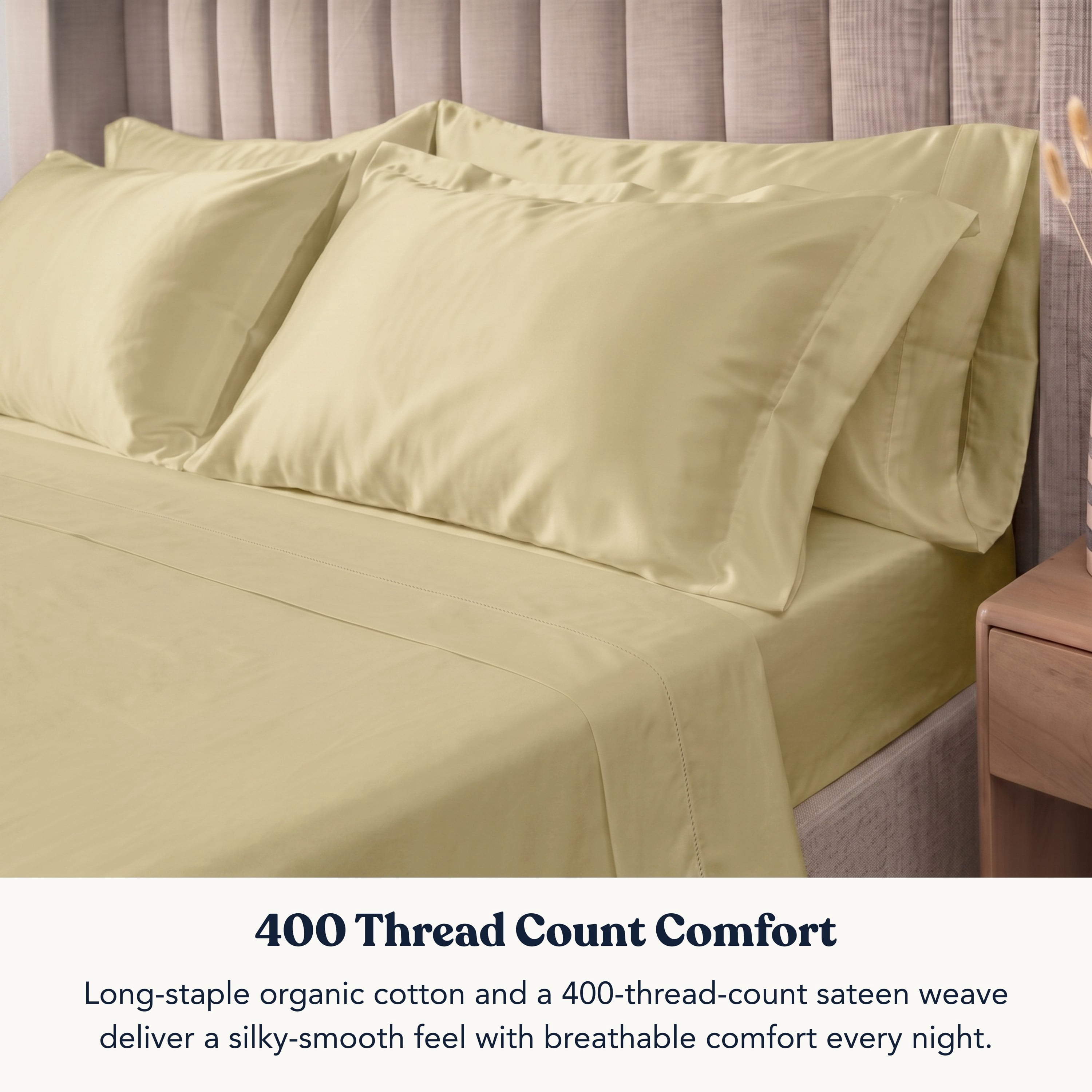 Delara 400TC Organic Cotton King Sheet Set, GOTS Certified, Ultra Soft Long Staple, Deep Pocket, Breathable & Silky, Sage Green