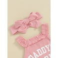 thumbnail image 6 of Bslissey Baby Girls Summer Outfits 3M 6M 12M 18M Sleeveless Letter Print Romper Cami Tops + Elastic Ruffle Trim Shorts Sets Newborn Infant Cute 3Pcs Clothes, 6 of 8