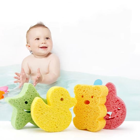 LEORX 4pcs Bath Sponge Soft And Gentle Bath Scrubbers For Cute Cartoon Designs Duck Bunny For Daily Bathing And Care