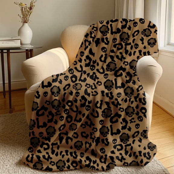 39"x59" Leopard Skull Blanket, Soft Flannel Cozy Gothic Throw Blanket Spooky Aesthetic Halloween Throw Blanket for Sofa Couch Bed Holiday Party Gifts, Home Halloween Decoration
