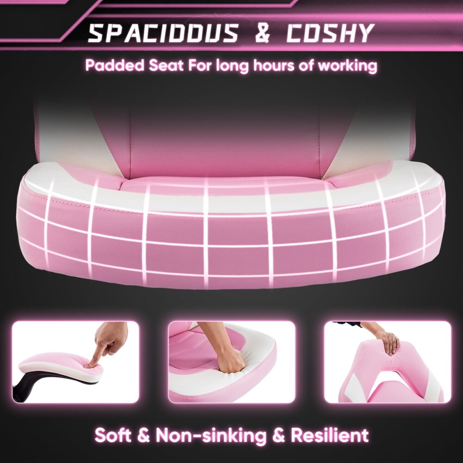 Ergonomic Gaming Chair, High Back PU Leather Computer Desk Chair with Lumbar Support, Flip-up Armrests & Adjustable Height, Pink White