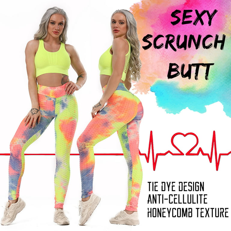 FITTOO Women Tie Dye Yoga Pants High Waist Ruched Butt Lift