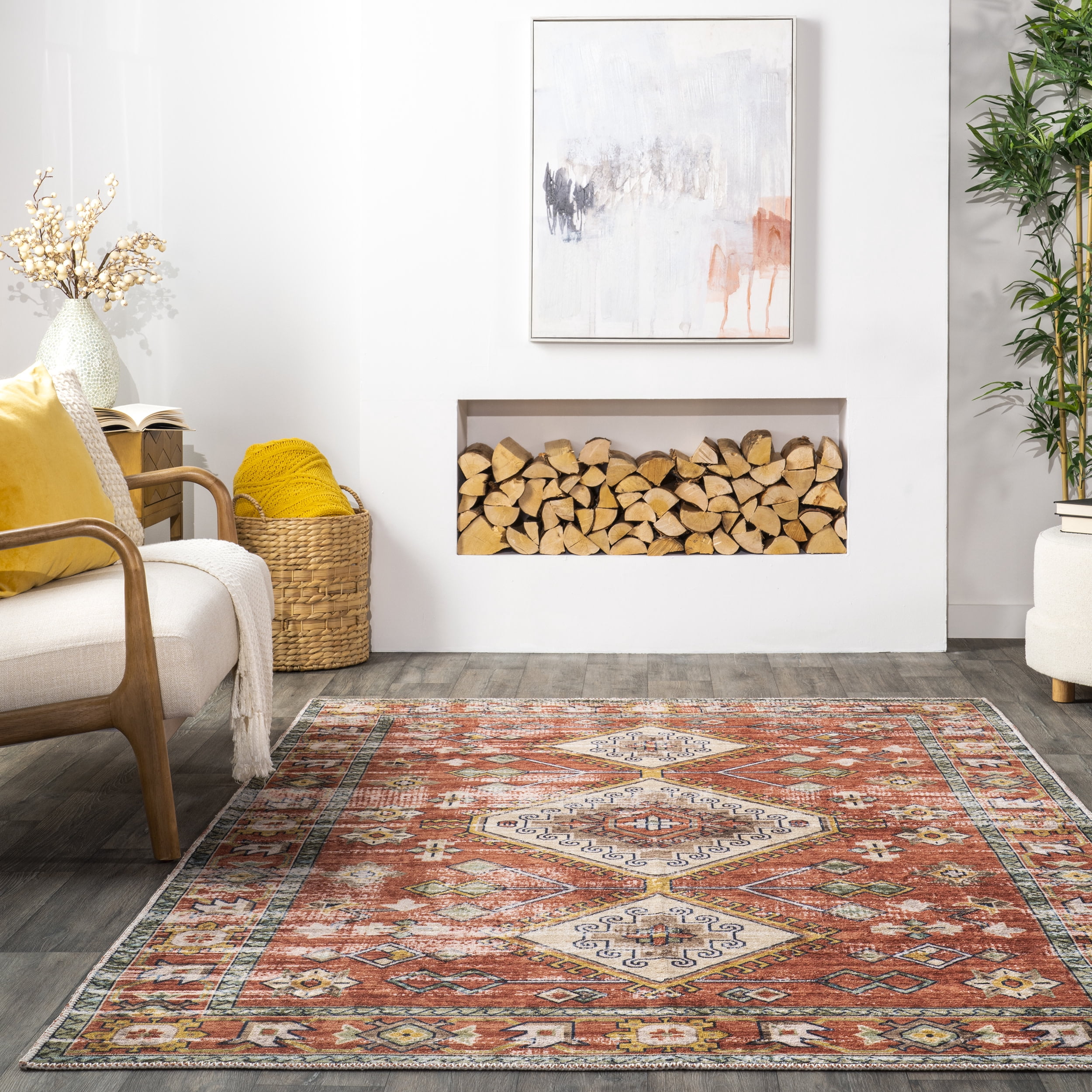 nuLOOM Everly Vintage Boho Machine Washable Area Rug, 5' x 8', Rust